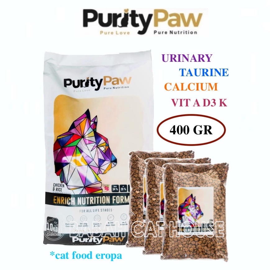 400gr PURITY PAW Cat Food Urinary Makanan Anak Kucing Eropa Puritypaw Rc Kitten Adult Dewasa Induk H
