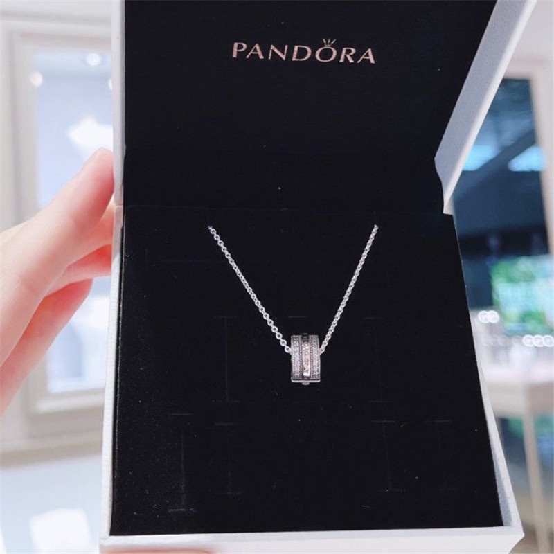 Pandora Kalung 925 Silver Cubic Zirconia Dengan Liontin Berlian Untuk Wanita