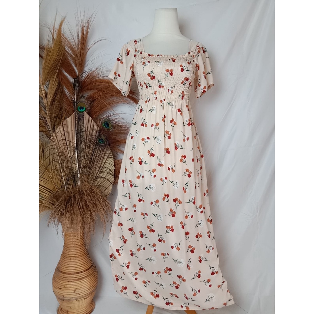 VANESSA PANJANG/DASTER KERUT/DASTER SMOK-BEGONIA CREAM