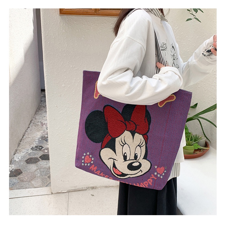 BAO001 Disney Totebag Canvas Kanvas Wanita Lucu Mickey Minnie Mouse Donald Totebag Kanvas Tas Karakter Tas Bahu student shopping bag shoulder bag embroidered bag