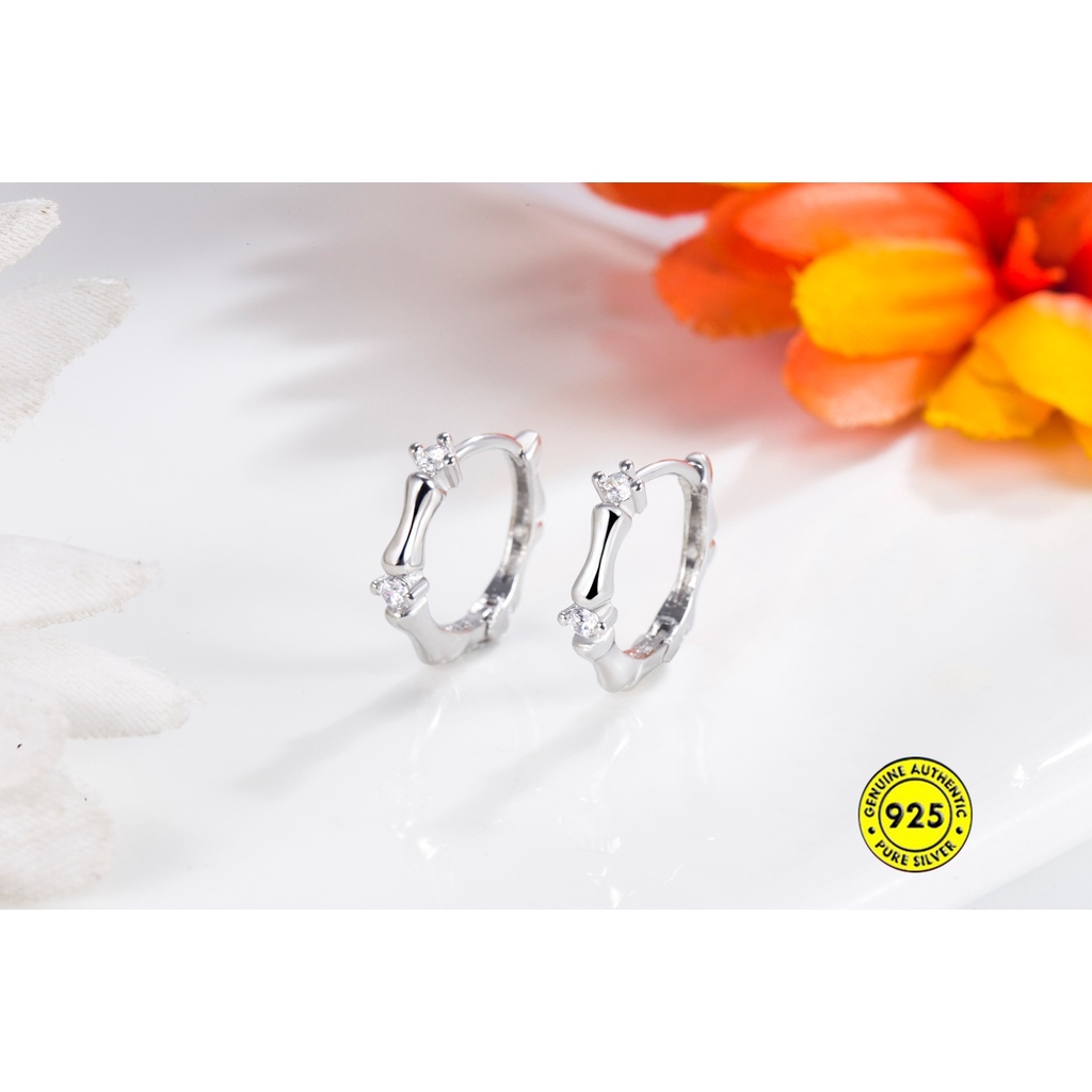 Anting Tusuk Sterling Silver 925 Desain Bambu Hias Berlian Imitasi Untuk Wanita / Musim Panas