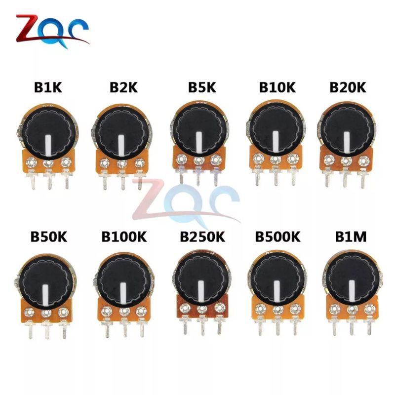 Potensiometer Resistor 1K 2K 5K 10K 20K 50K 100K 250K 500K 1MΩ 3Pin Linier CAP UNTUK ARDUINO