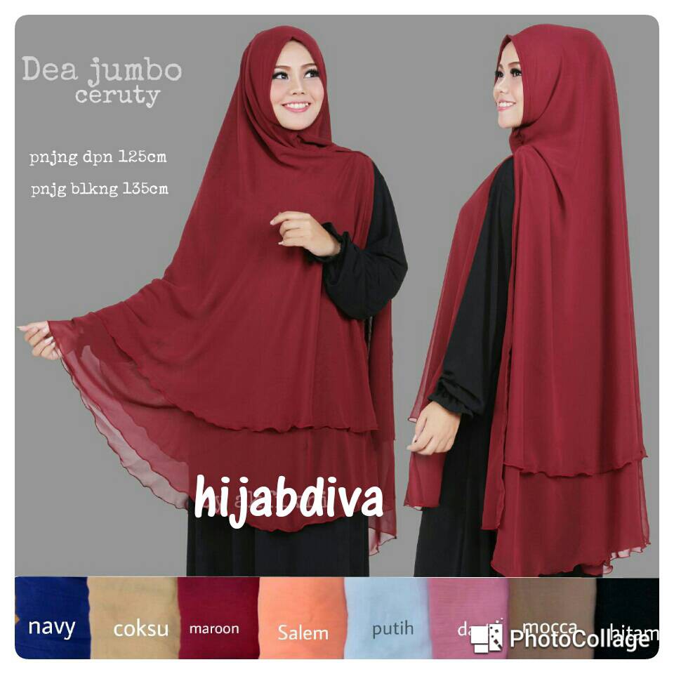 DEA JUMBO CERUTI 2 LAYER khimar syar,39i hijab TERLARIS jilbab instan