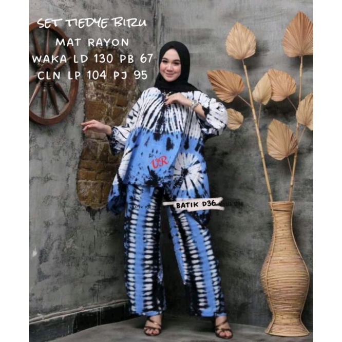 Tiedye Biru Set - Rayon Premium - Busui - One Set - Baju Kantor - Ori by Naura