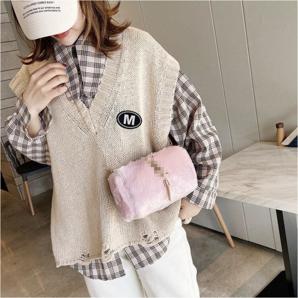 LJY42 Tas Korea Selempang Bulu Tas Fashion Tas Wanita Sling Bag Impor Brand New TKM