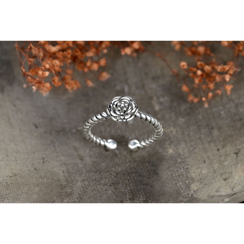 cincin perak 925 asli untuk wanita/Cincin yang Dapat Disesuaikan Rose Retro Jewellery JZ00055