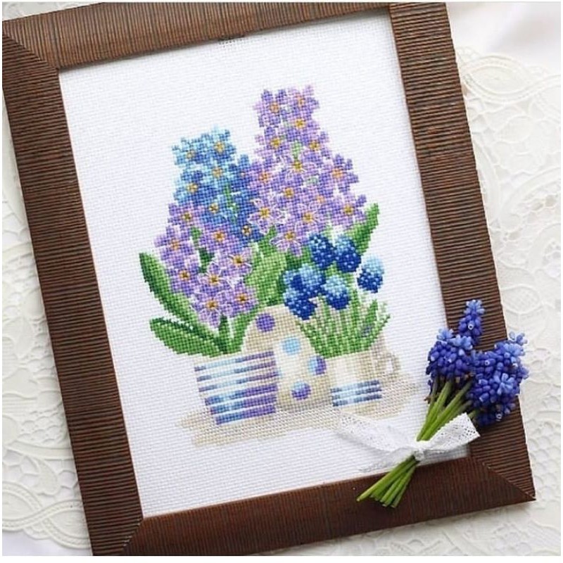 DIY paket kristik bunga lavender ungu purple  cross stitch dmc 14ct