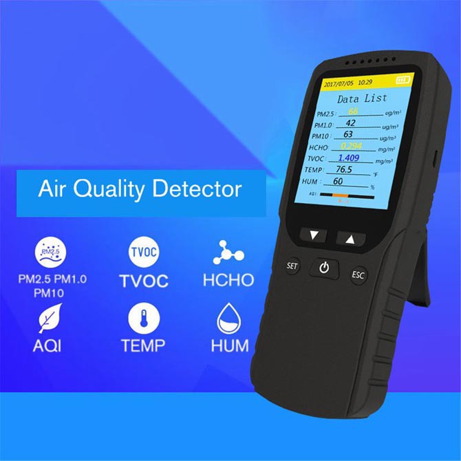 Air Quality Index Monitor 8 in 1 AQI PM2.5 PM10 PM1 TVOC HCHO Haze Environment Detector Meter Tester