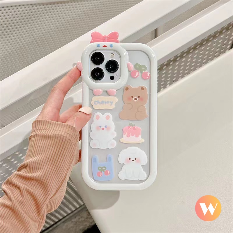 Soft Case Tpu Transparan Motif Beruang 3D Untuk iPhone 11 XR X XS Max 13 12 11 14 Pro Max XR 14 6s 7 6 8 Plus SE 2020