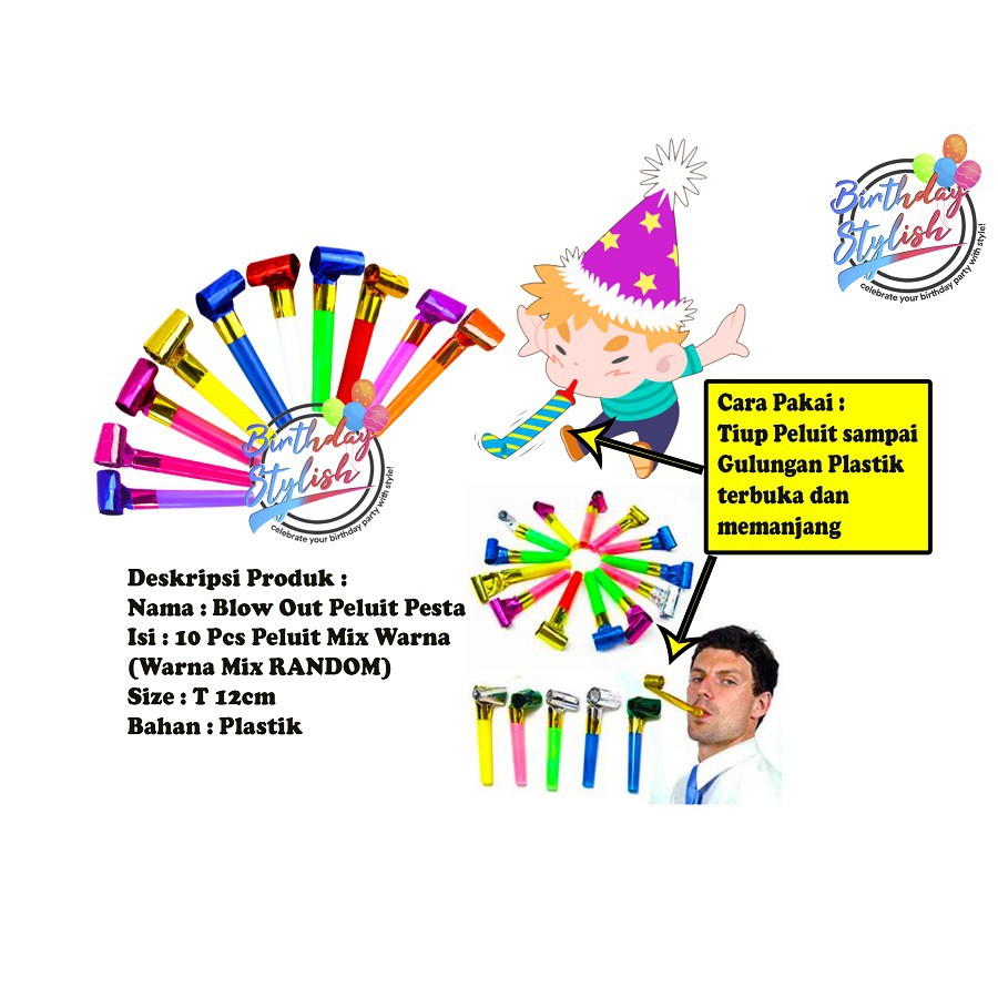 

Peluit Gulung Polos/ Blow out / Mini Terompet/ Party Horn/ Peluit Plastik/ Peluit Ultah isi 10 PCS