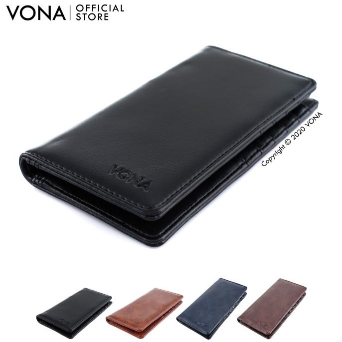 VONA Dompet Pria Panjang Kulit PU / Dompet Pria Keren - Hitam - LASER
