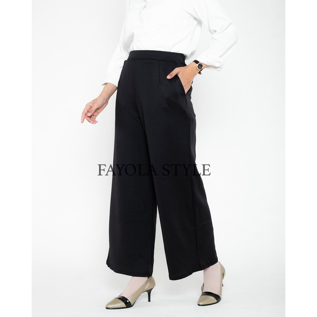 Celana Kulot Scuba Wanita Black Bawahan Kulot Jumbo Korea Panjang highwaist Wanita