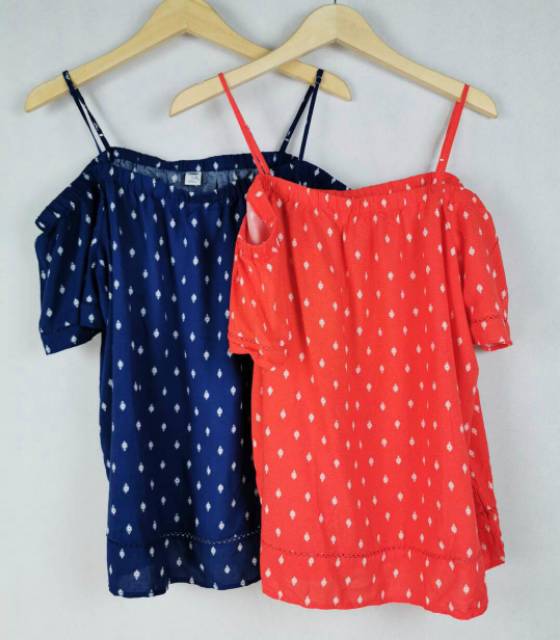 Old navy shirt orange&amp;blue diamond ethnic cold shoulder top/Sisa Export   Original