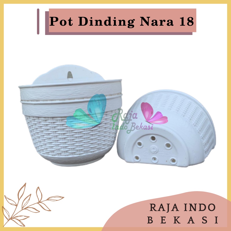 Pot Dinding Nara 18 Putih Pot Dinding Tempel Tempel Dekorasi Bunga Hias Unik Panjang Kecil Rotan Gantung Pagar Murah Grosir  Pot Dinding Tempel Anyam Nara CJP 18 &amp; 20