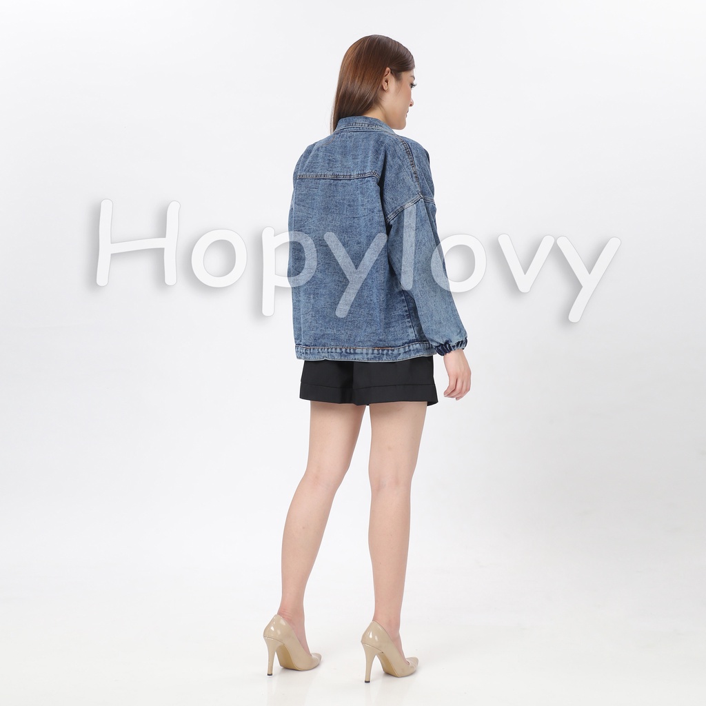 Jaket Jeans Tebal Oversize Wanita Lengan Manset Sava Carbera | Jaket Jeans Wanita Hype Tangan Karet