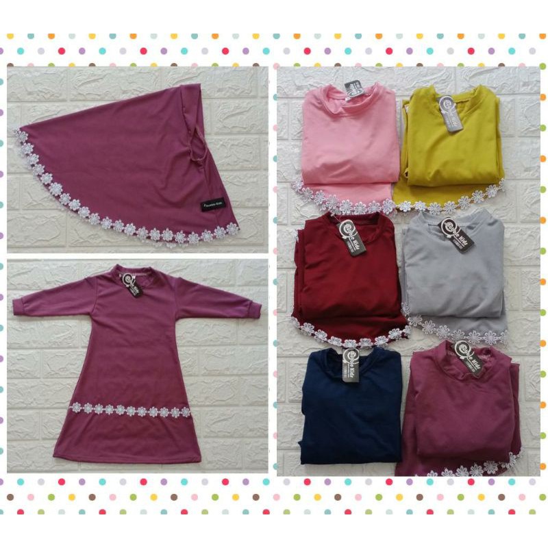 Gamis Hijab Renda Melati Bayi Balita Anak Perempuan Fashion Muslim Lucu Polos Katun 0-2 Tahun