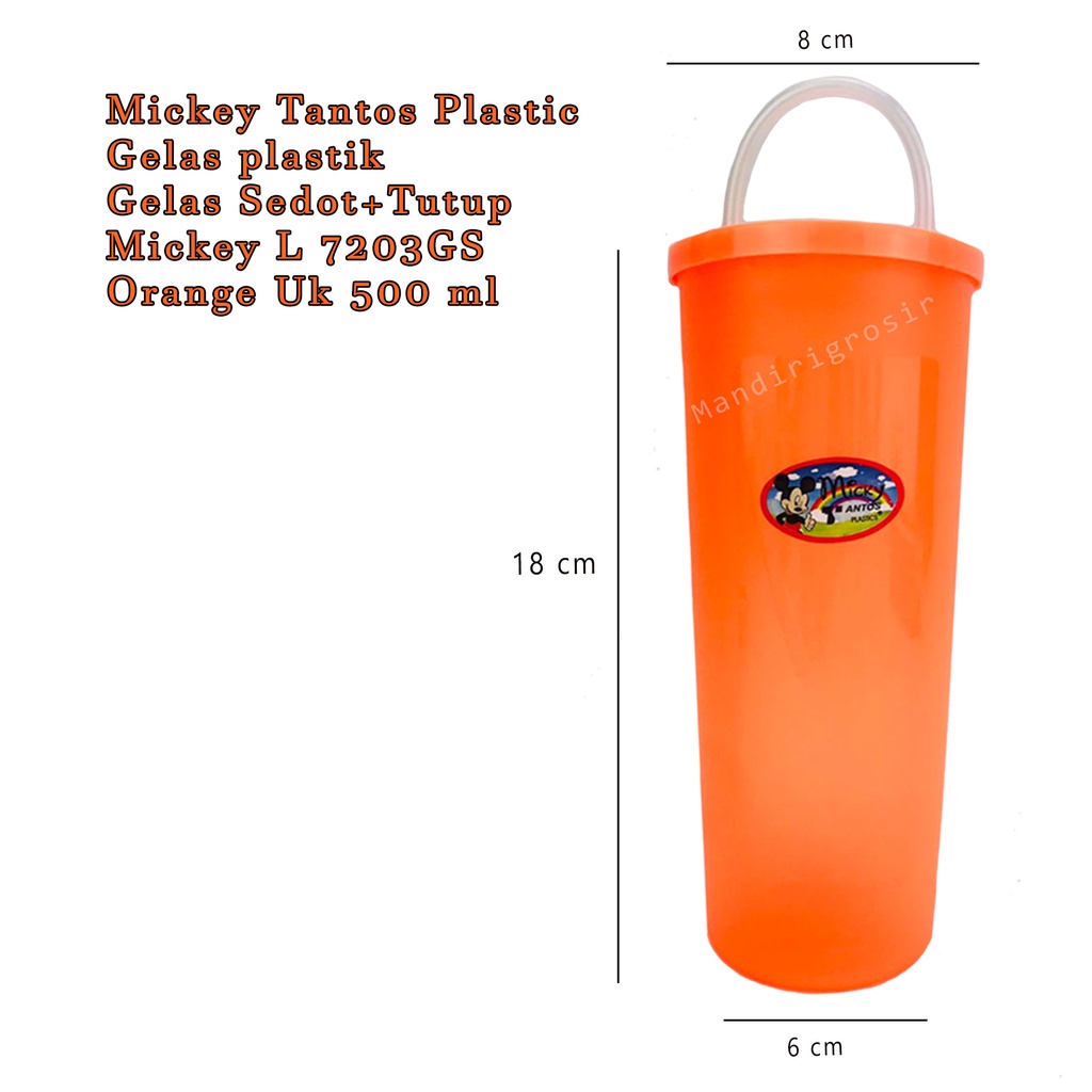 Gelas Sedot+Tutup Mickey L 7203GS * Gelas plastik * orange * 500 ml