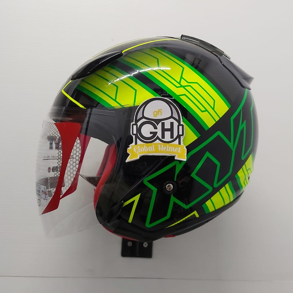 HELM HALF FACE KYT DJ MARU KYT DJMARU MOTIF #14 BLACK YELLOW FLUO GREEN