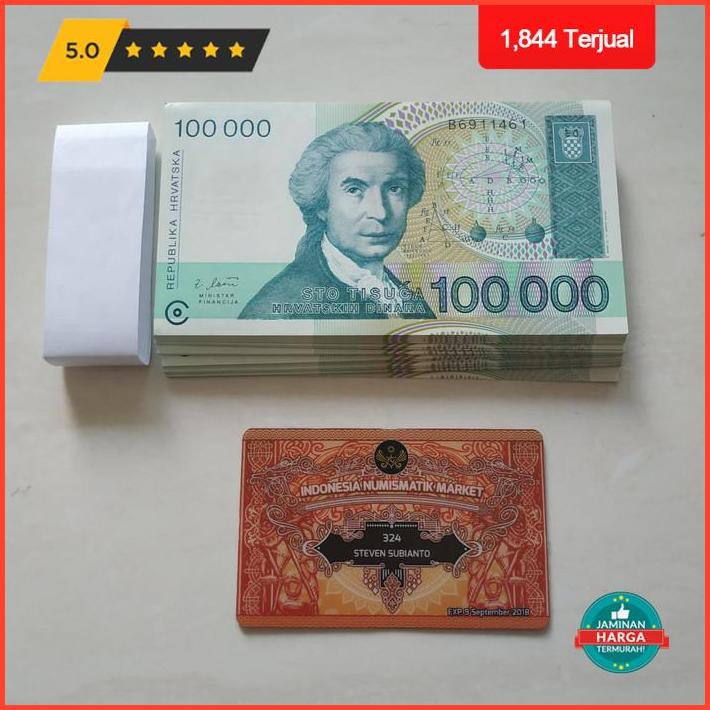 Extra Cashback Uang Kuno Kroasia 100000 Dinara Th 1993 Original Bundle Premium