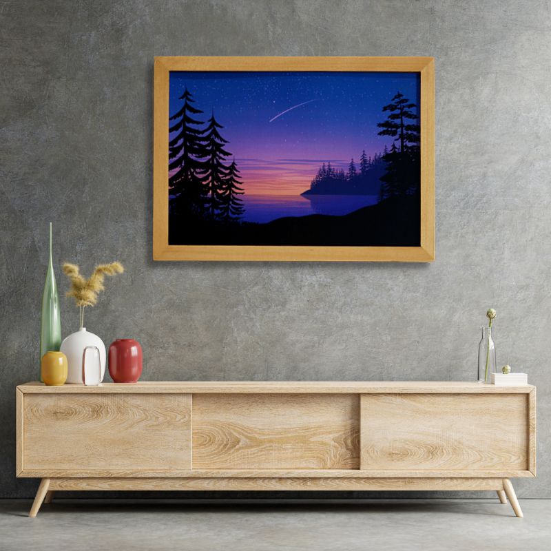 pigura poster pemandangan frame kayu ukuran A5/A4/A3
