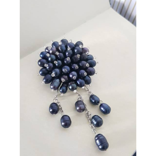 Bros Hijab Wanita Mutiara Hitam Asli Original