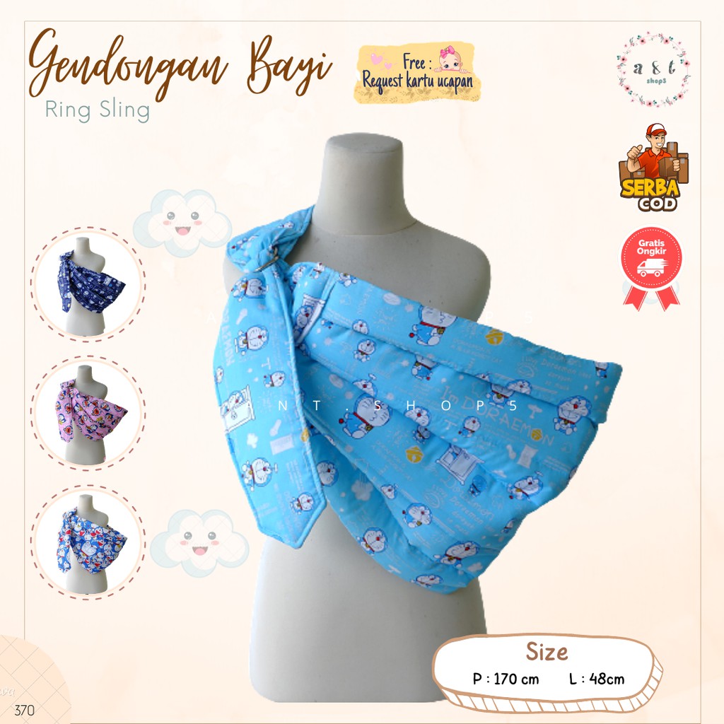 Gendongan Bayi Samping Motif Doraemon Bahan Kain Katun CVC Gendongan Instan Kado Perlengkapan Bayi j