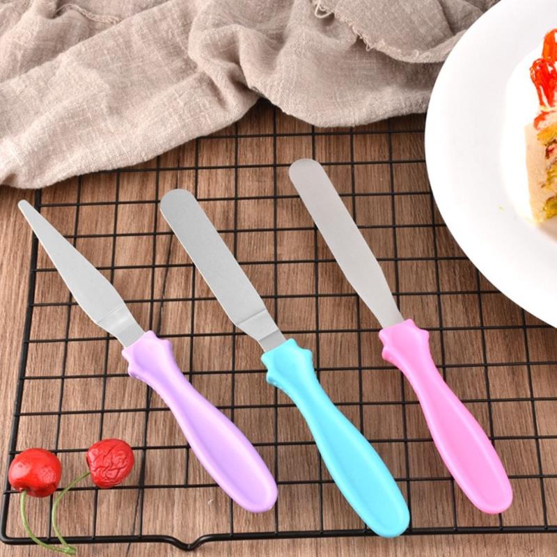 3pcs Spatula Bahan Stainless Steel Untuk Mentega / Krim / Kue