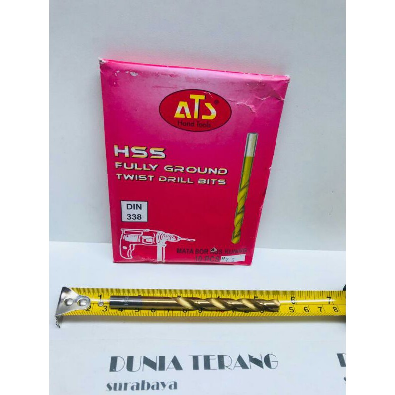 Mata Bor Besi ATS 7,5mm Kuning - HSS TiN Coated Fully Ground Twist Drill Bits 7.5 7,5 mm