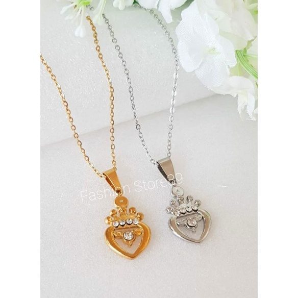 Kalung Fashion love Mahkota Bestquality import titanium gold silver antikarat antialergi