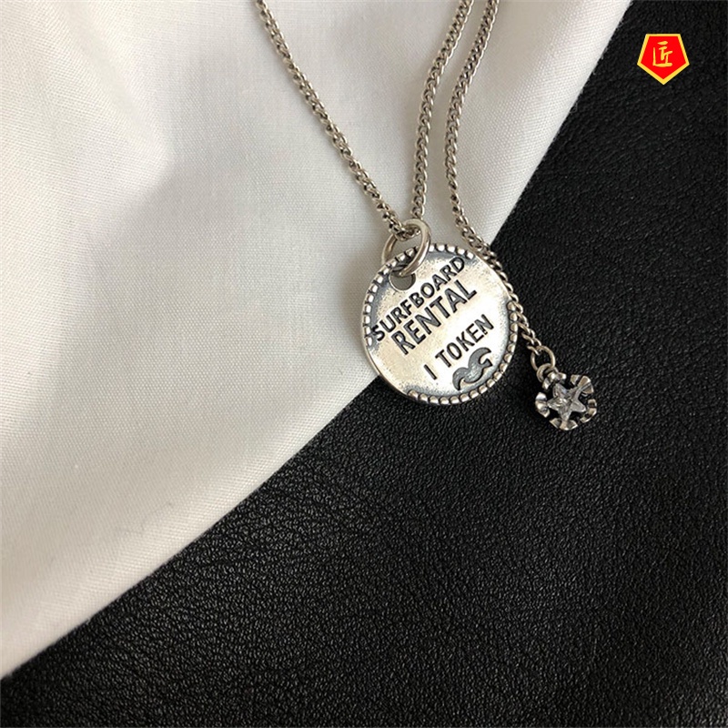 [Ready Stock]925 Silver Letter round Necklace Ins Cold Style Women's Retro Simple