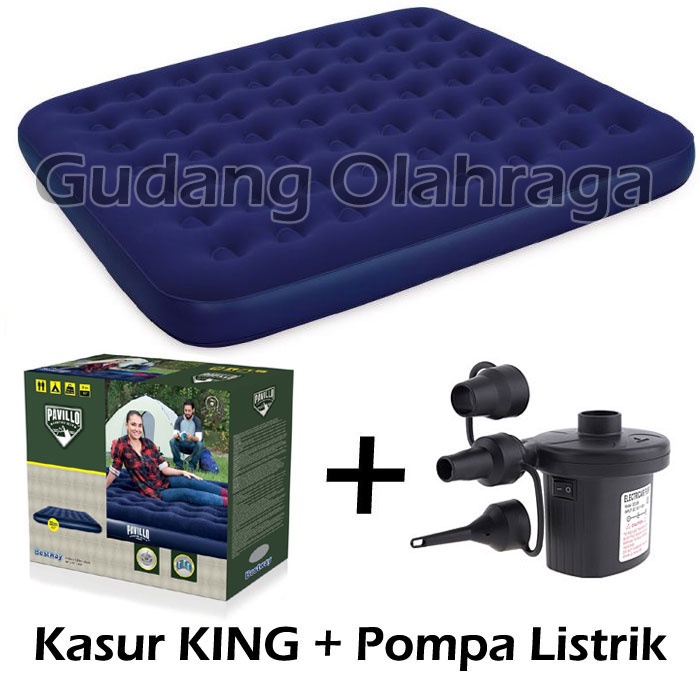 Bestway 67004 Kasur Angin KING Biru [203cm x 183cm] / Paket Kasur Tiup Air Bed King Size