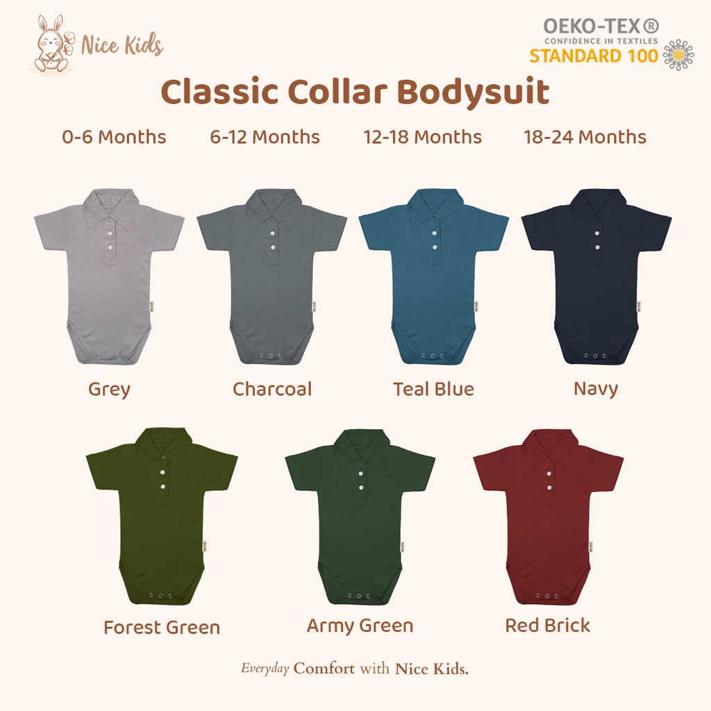 Nice Kids Classic Collar Baby Bodysuit boy- (Baju Bayi/Bodysuit Bayi) jumper bayi