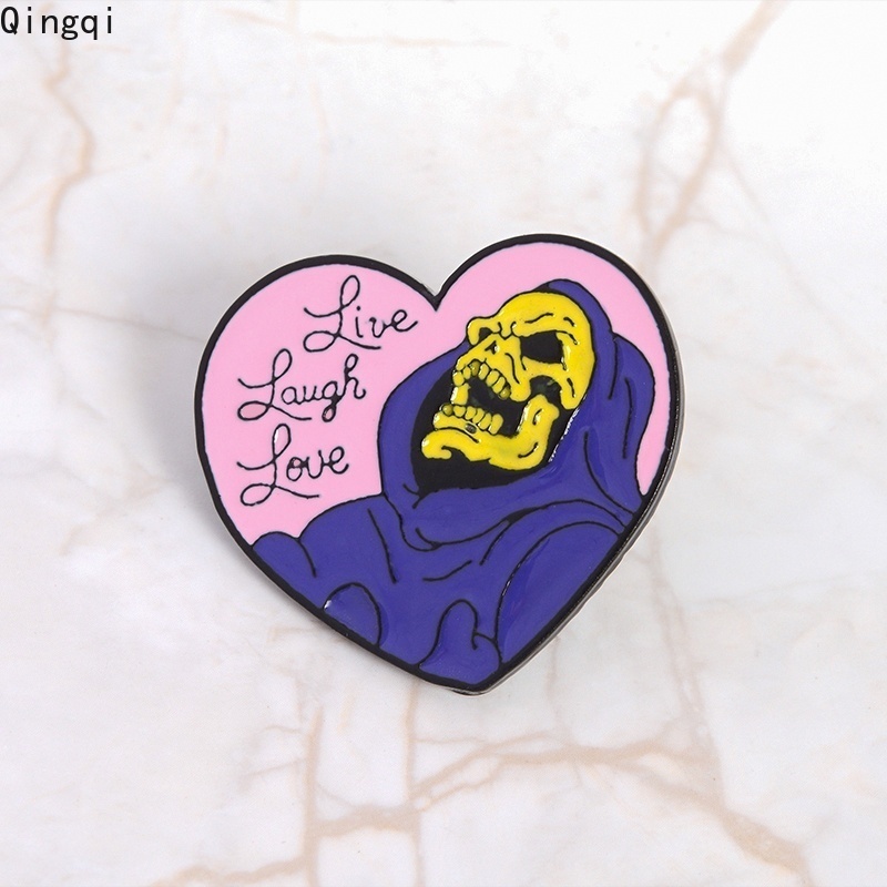 Sk Bros Pin Enamel Bentuk Tengkorak Tertawa Tulisan Live Love Untuk Hadiah Halloween