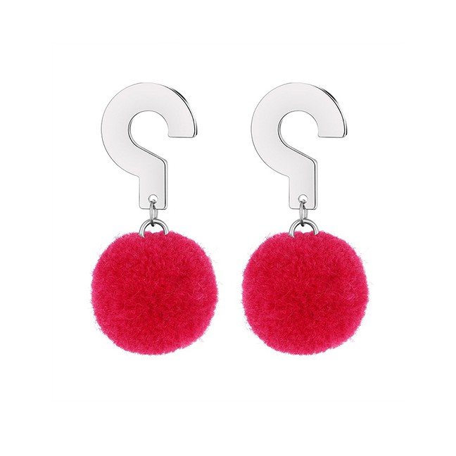 LRC Anting Gantung Fashion  Fuzzy Ball Decorated Earrings