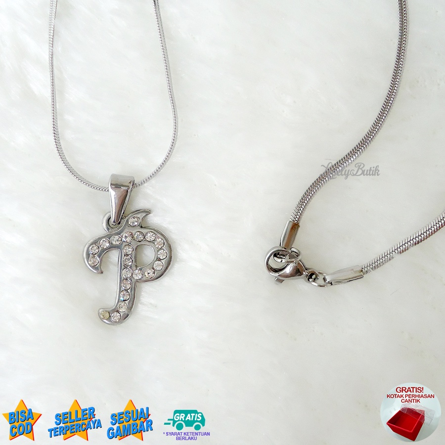 Lovelybutik - Kalung Inisial Huruf Titanium anti karat Kalung hurup Abjad Alphabet Ins P Klasik Bonus Kotak Perhiasan