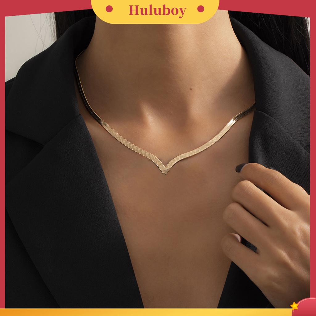 Hu Hu Hu Hu Hu Alat Bantu Pasang Kacamata♡ Kalung Choker Rantai Bentuk V Datar Ringan Gaya Hip Hop Untuk Wanita