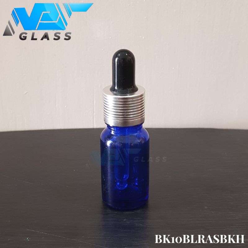 botol kaca pipet 10ml tebal biru - ring almunium silver bergaris