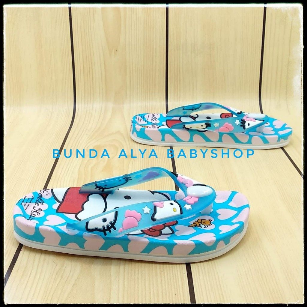 Sendal Anak Perempuan Jepit IMPORT Usia 2 3 4 5 6 7 Tahun BIRU Motif Kitty - Sandal Jepit Anak Cewek Elastis Alas Karet Anti Licin - Sendal Harian Anak Perempuan