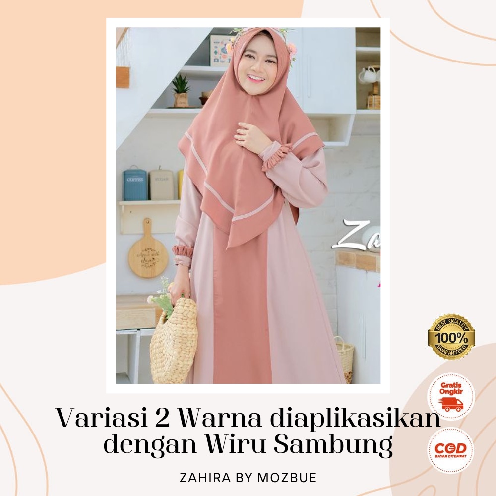 Gamis Set Khimar Zahira Syari By Mozbue Baju Dress Wanita Muslim Bahan Lady Zara Warna Pastel - Aizz