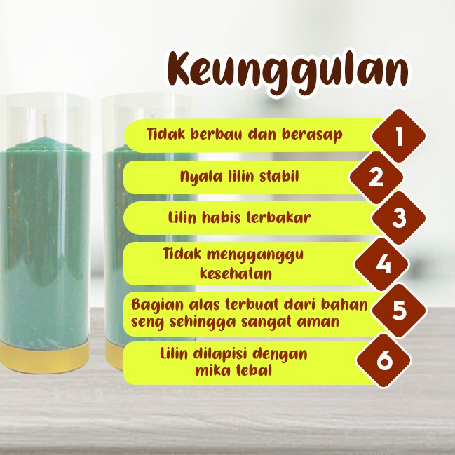 Lilin Lotus Hijau Serbaguna Pilar 1/2 Kati Sepasang