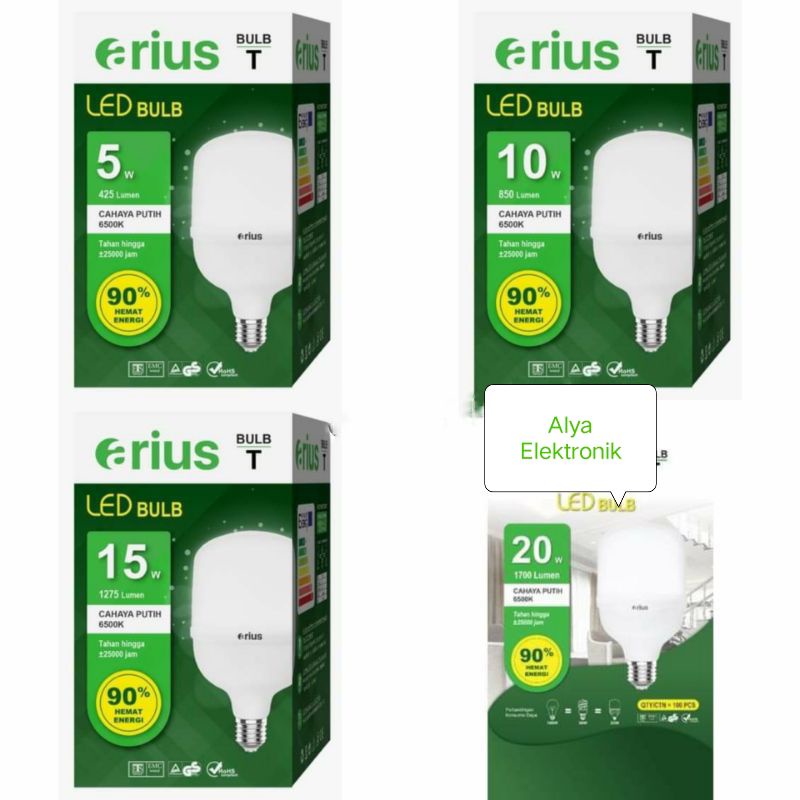 Arius Lampu LED Bulb Kapsul Hemat Energi Bergaransi/ Bohlam LED Kapsul Arius 5W,10W,15W &amp; 20W