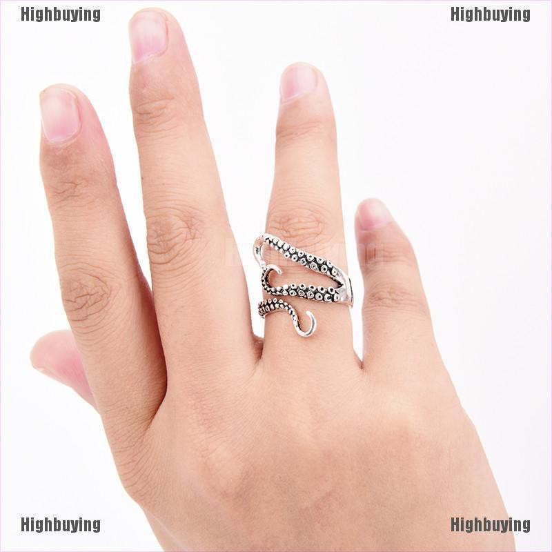 Hbid Glory Cincin Silver Model Tentakel Gurita Adjustable Gaya Vintage Untuk Wanita