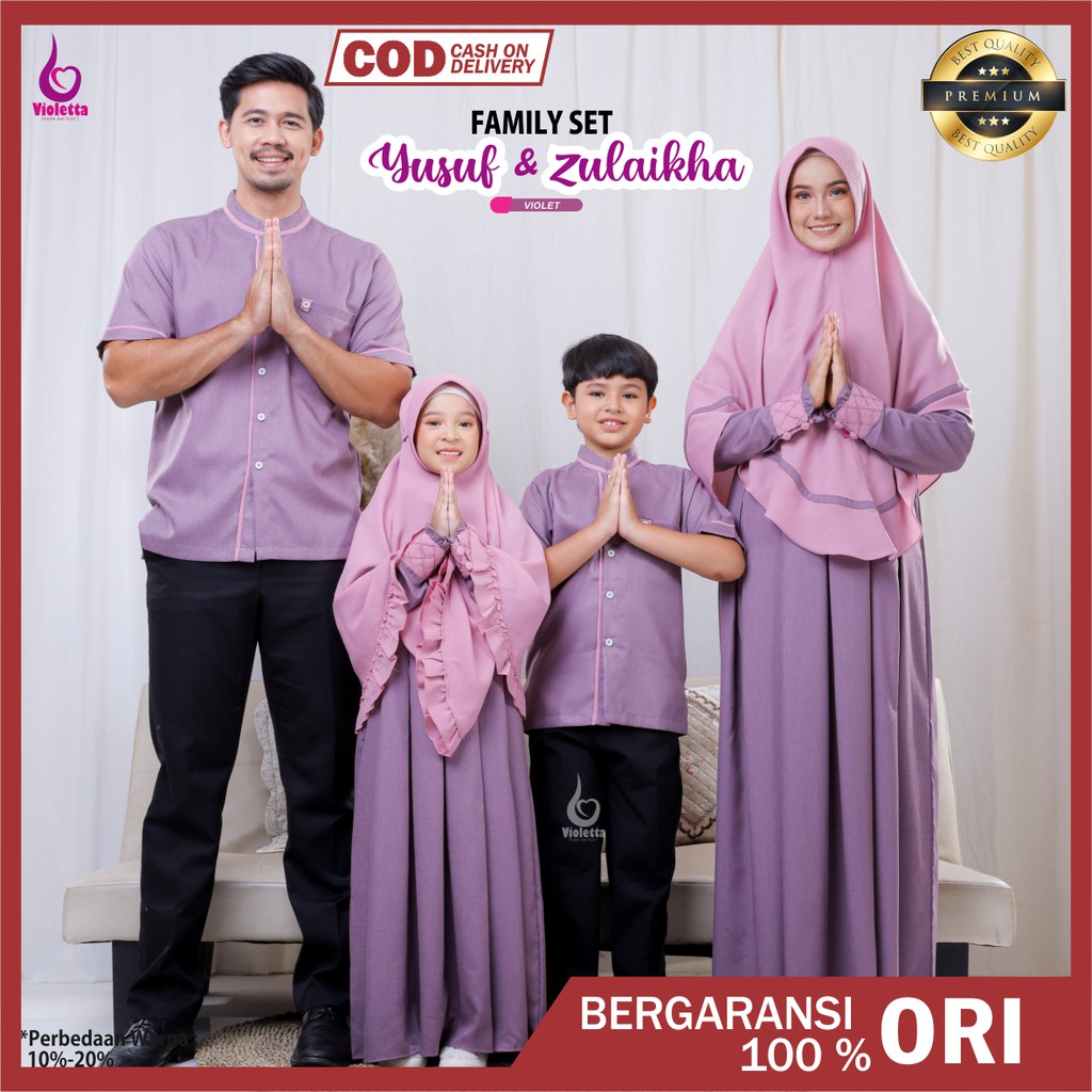 Couple keluarga muslim 2021 terbaru lebaran terdiri dari gamis ibu dan anak serta koko ori violetta