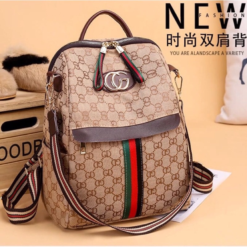 SG9539 syafniegery CG Monogram Striped Backpack import ransel wanita