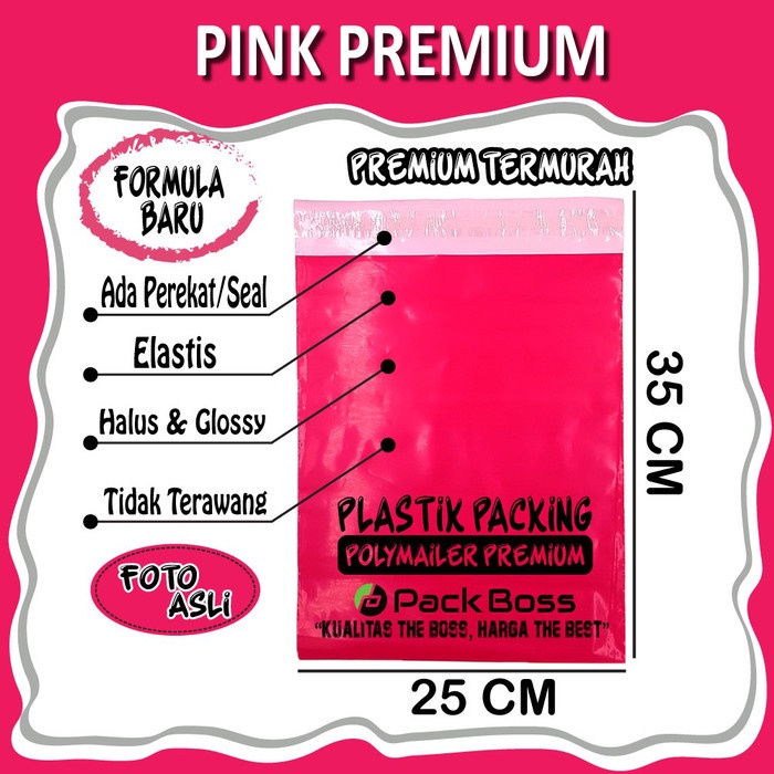 

MENYURAT-SURAT- PREMIUM POLYMAILER PINK 25X35 CM (+/-100 LEMBAR) AMPLOP PLASTIK KURIR -SURAT-