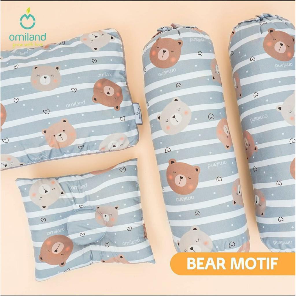 Omiland Bantal Guling Bayi Set Peang Penguin Bear Train Series