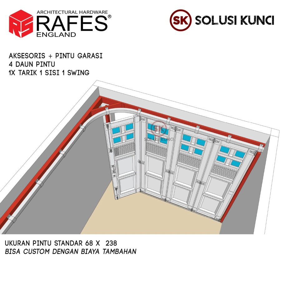 PAKET Aksesoris untuk 4 Pintu  REL GARASI TIKUNG RAFES 1 Sisi, 1 SWING (HANYA ACCESORIESNYA SAJA)