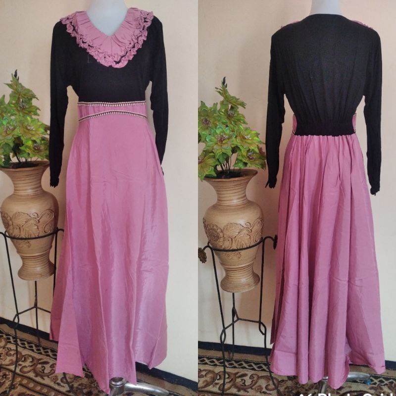 Gamis Gaun Dewasa JLANI COLLECTION Motif Polos Kombinasi