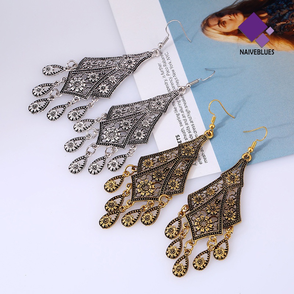 Anting Kait Gantung Desain Daun Hollow Gaya Vintage Untuk Wanita