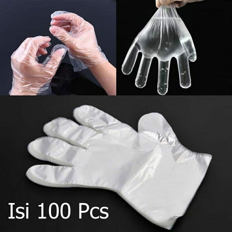 Sarung Tangan Plastik isi 100pc Disposable Plastic Glove Sekali Pakai Bening Polos